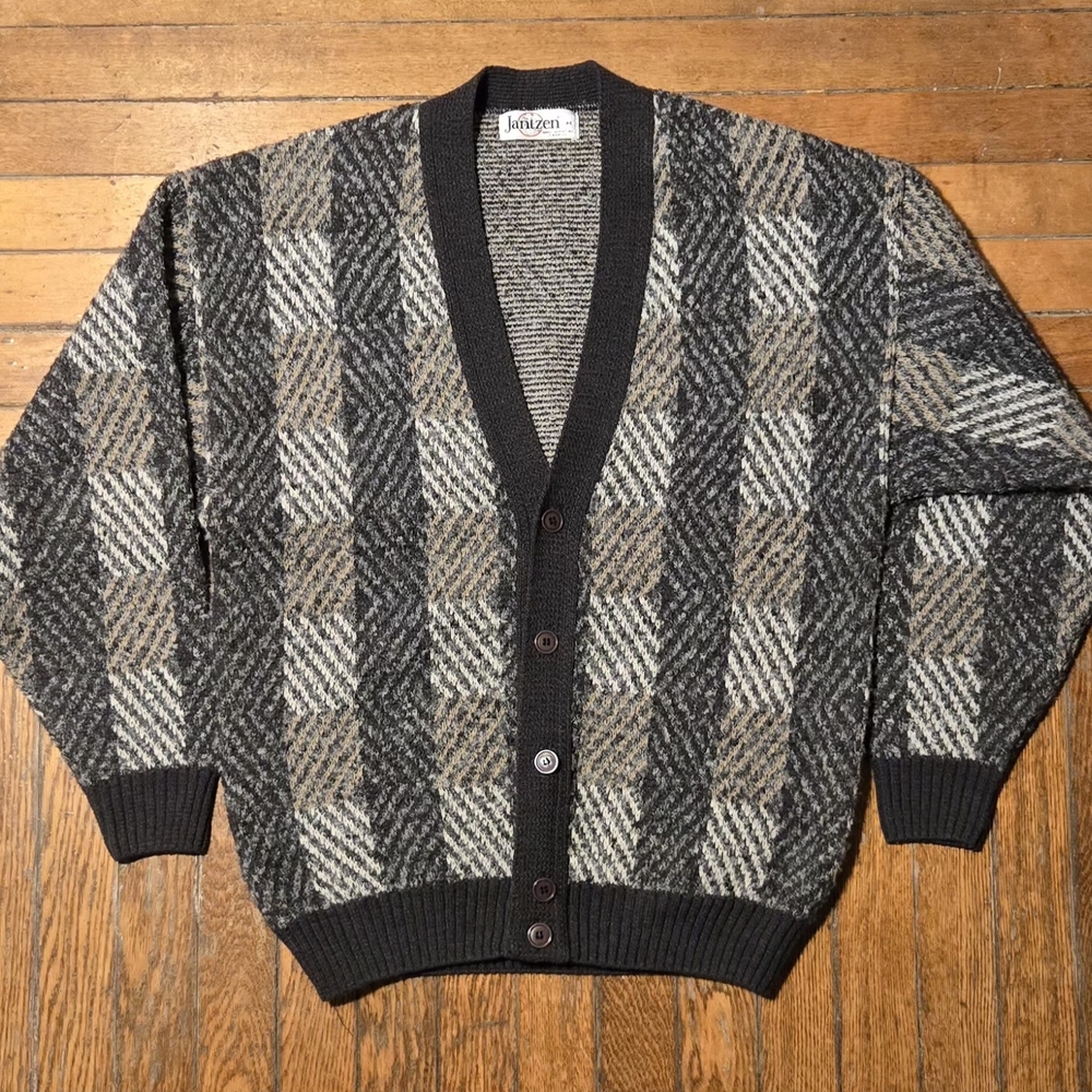 VTG 90s Jantzen Wool Grey Heavy Cardigan M